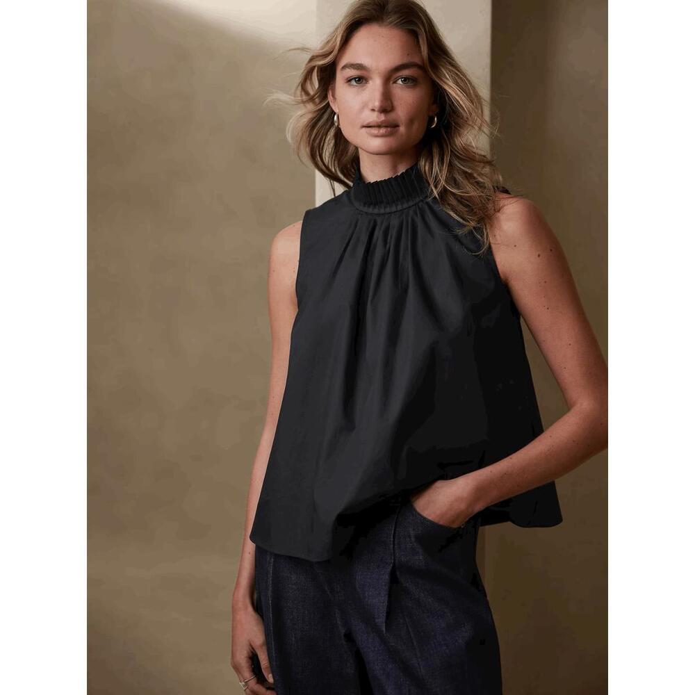 Banana Republic Sleeveless High Neck Pleated Blouse